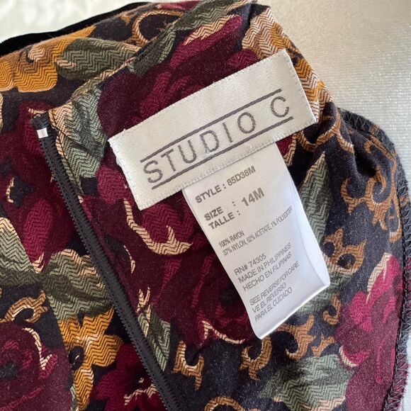 NWOT Vintage 90's Studio C Floral Maxi Dress with Attached Velvet Vest Size 14M - Picture 7 of 8